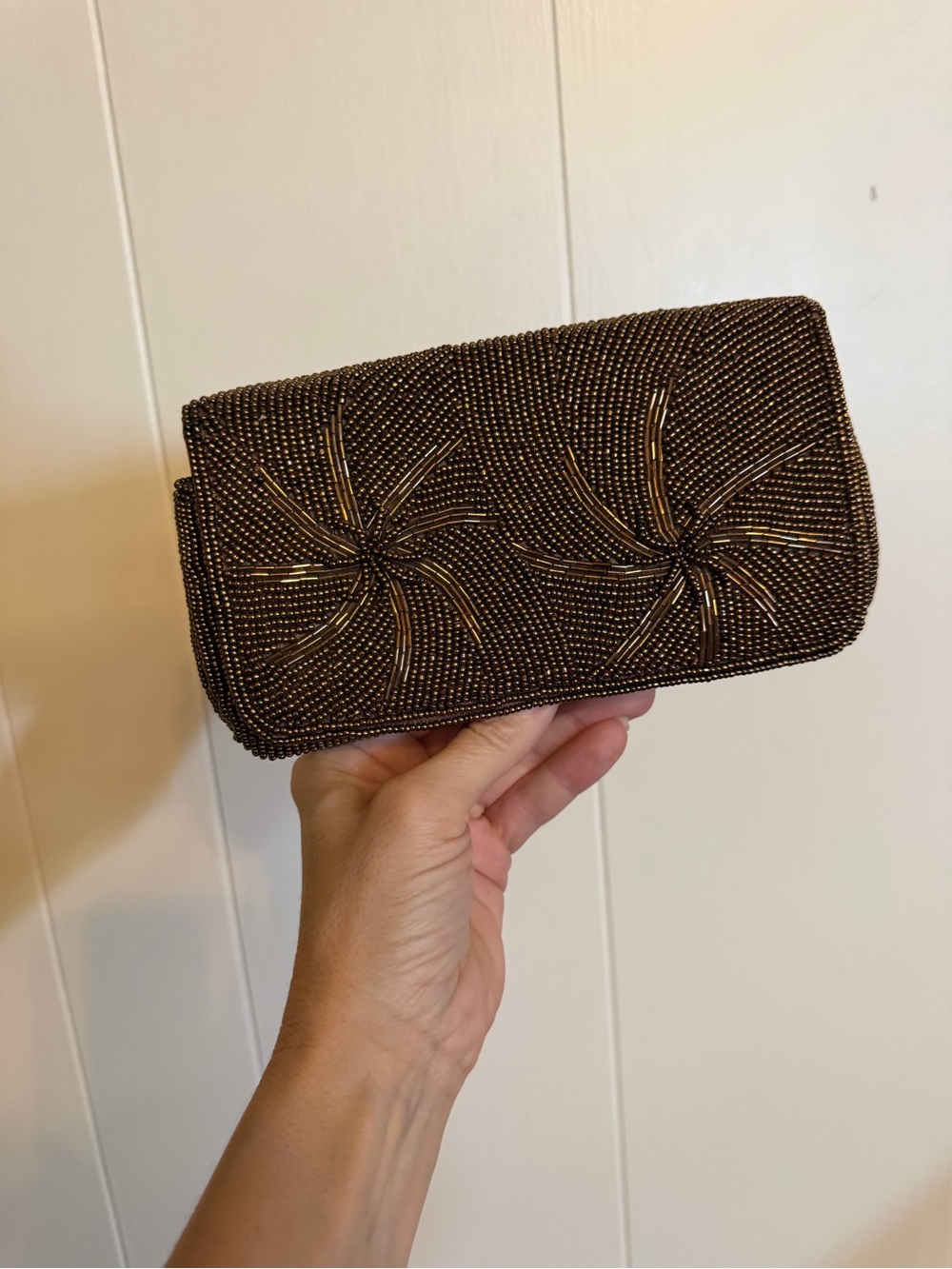 Elegant Brown Beaded Evening Clutch
